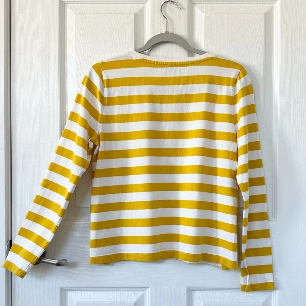 J. Crew Classic Striped Fisherman Long Sleeve Tee with Gold Buttons